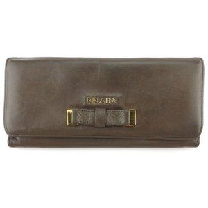 PRADA Purse ribbon gray gray leather Auth used C3887